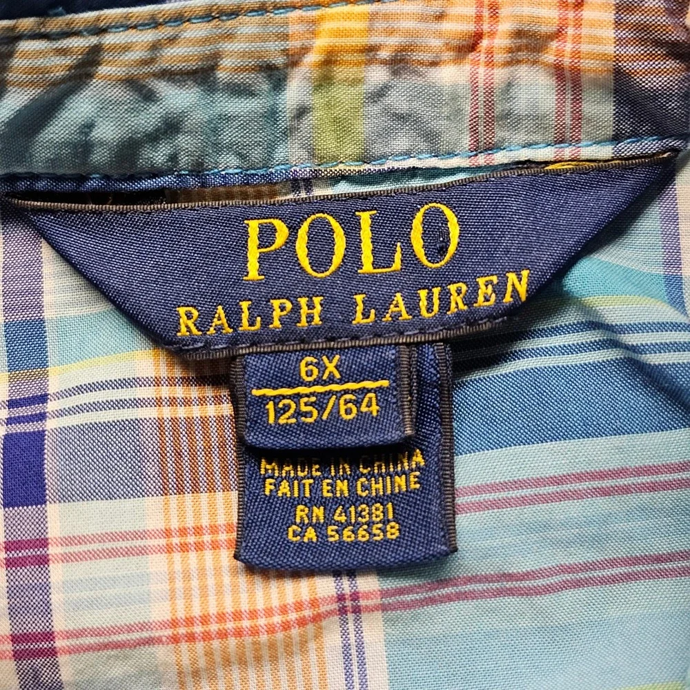 Polo Ralph Lauren Plaid Dress Girls 6X Blue Pink Madras Sleeveless Fit Flare